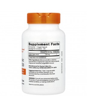 Doctor's Best, альфа-липоевая кислота, 150 мг, 120 растительных капсул